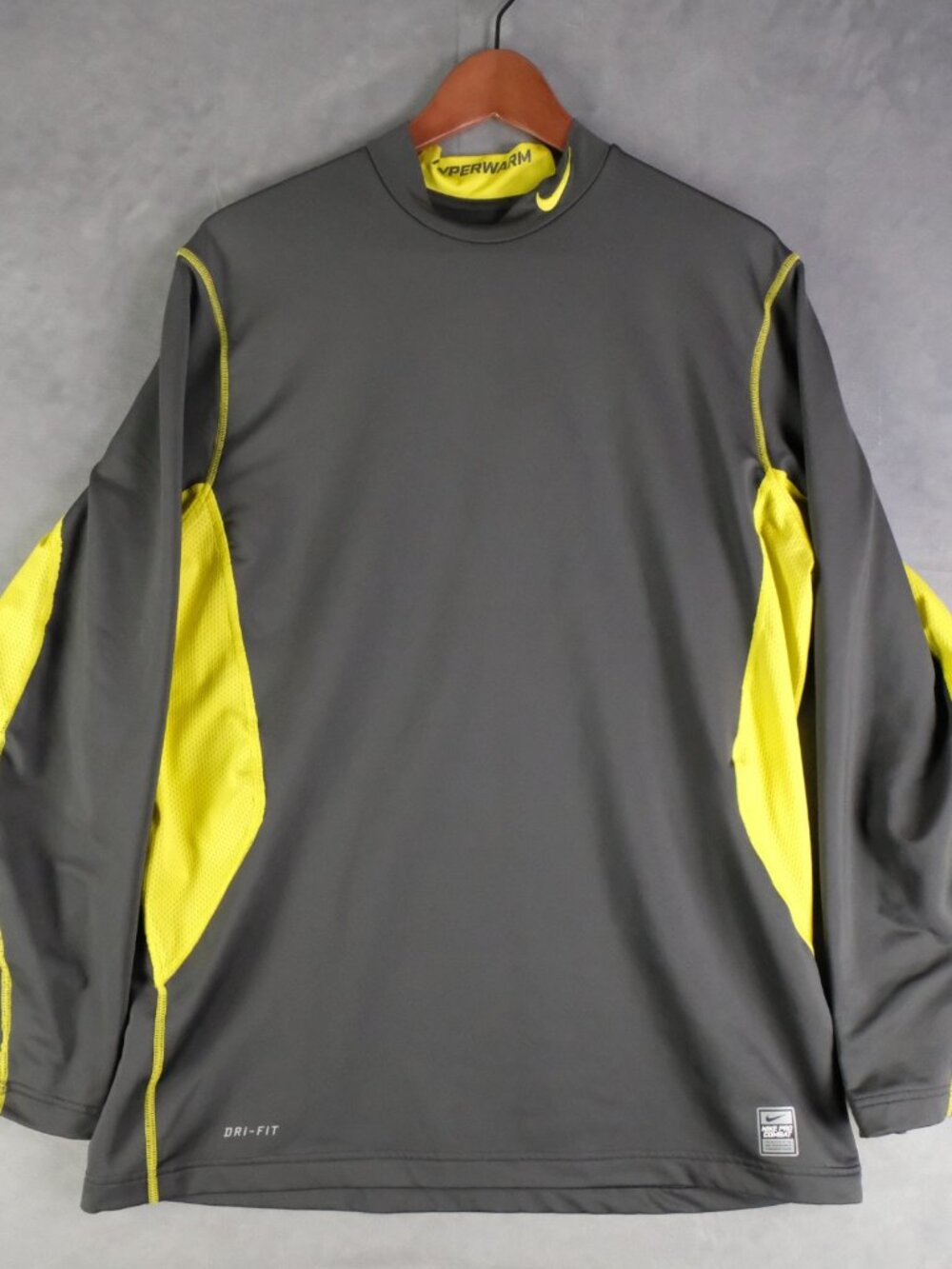 Nike Pro Combat Shirt Mens Extra Large Gray Yellow Hyperwarm Fitted Dri Fit